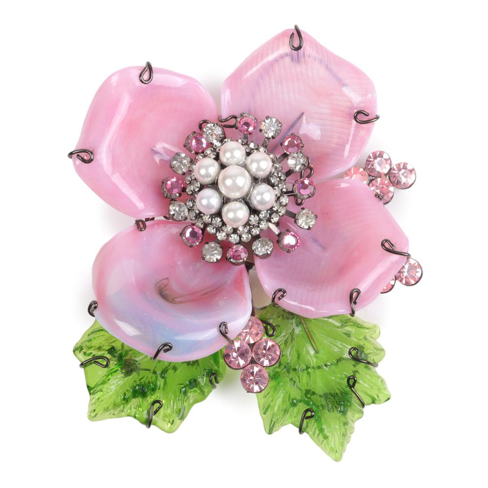 Appraisal: Lawrence VRBA massive jewel encrusted dimensional flower pin brooch with