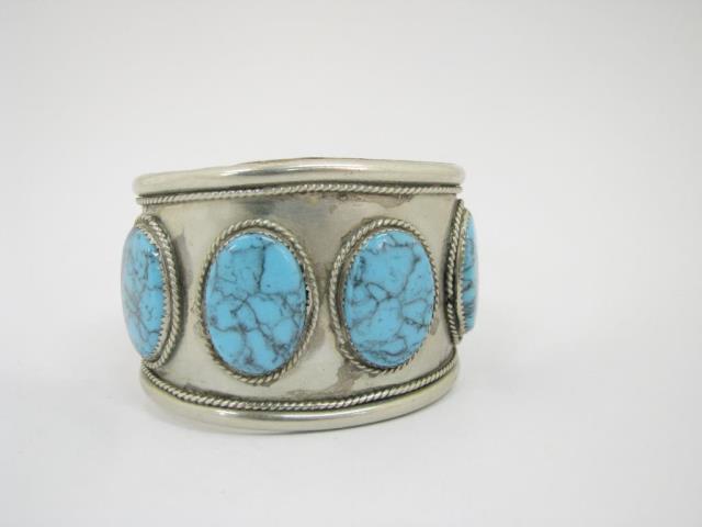 Appraisal: Navajo sterling and turquoise cuff signed by Juanita Begay set