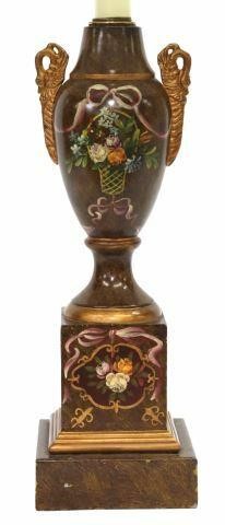 Appraisal: Decorative urn-form table lamp late th c hand-painted metal body