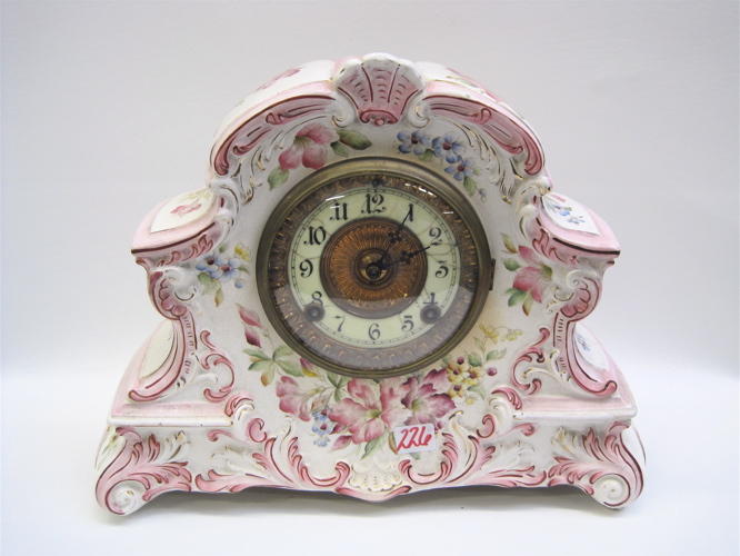 Appraisal: ANSONIA DRESDEN CHINA CLOCK time and bell strike -day hour