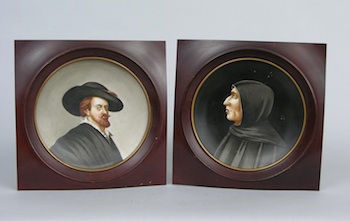 Appraisal: A Pair of Italian Hand Painted Portrait Plates in Wooden