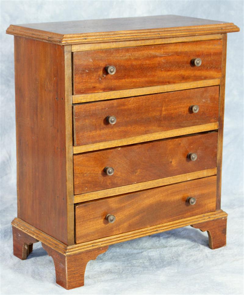 Appraisal: Miniature mahogany Georgian drawer chest on bracket base w x