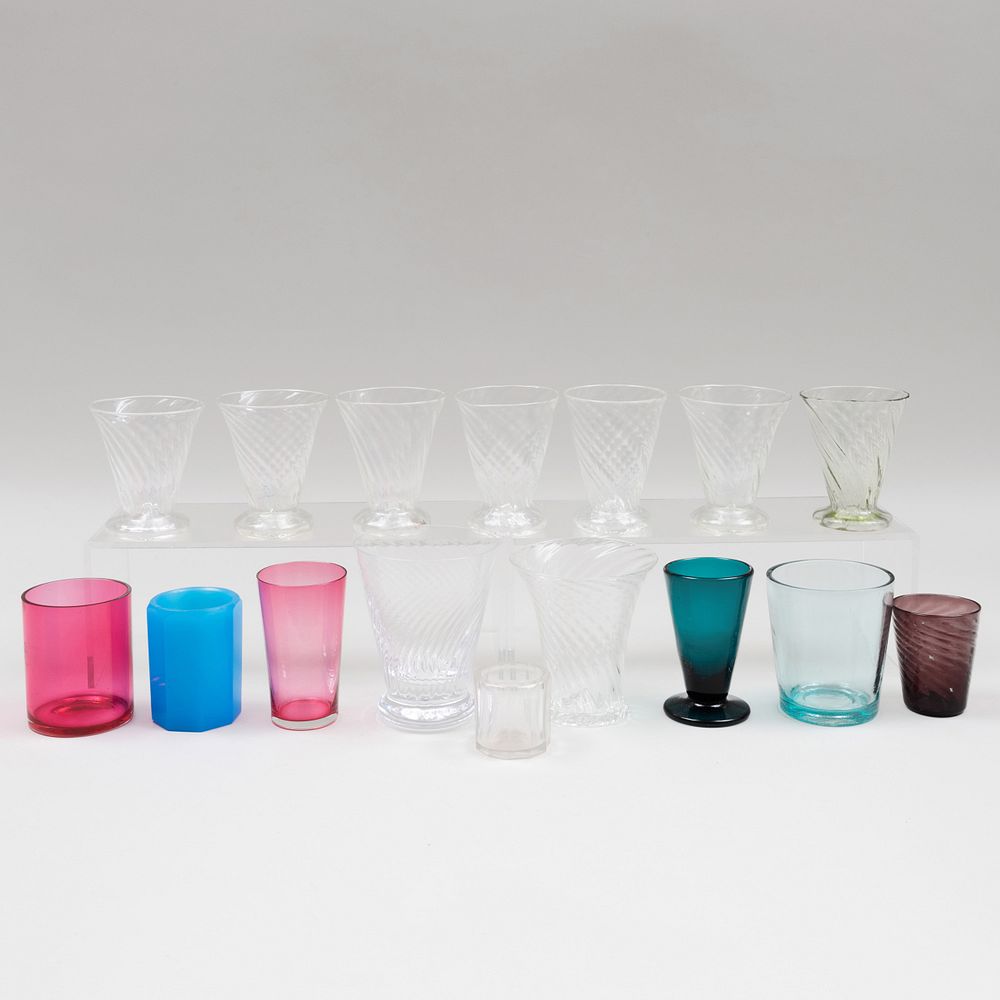 Appraisal: Group of Small Glass Drinkware Comprising Two conical flaring ribbed