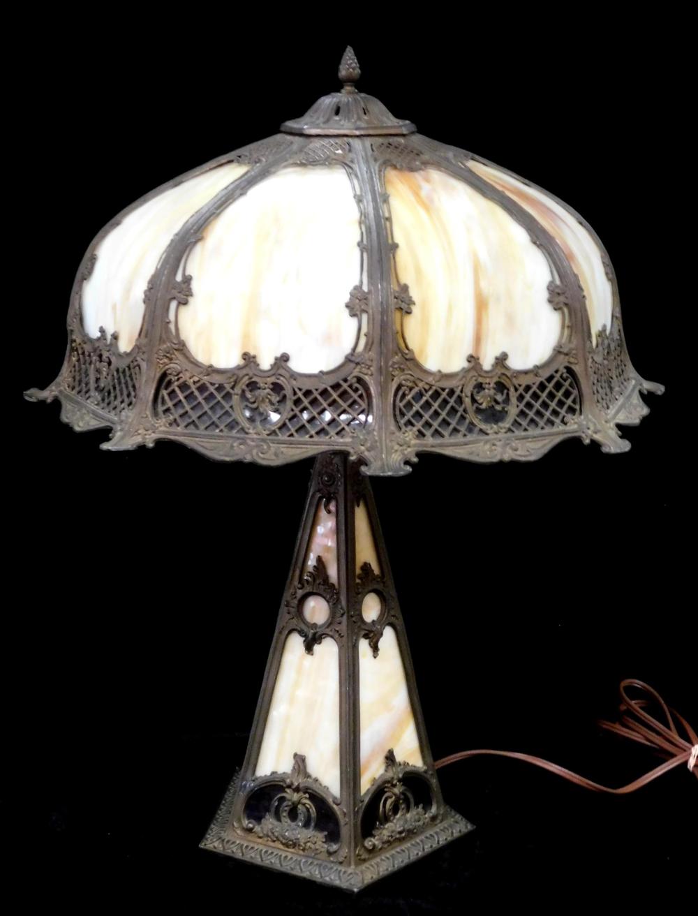 Appraisal: Large slag glass table lamp early th C caramel slag