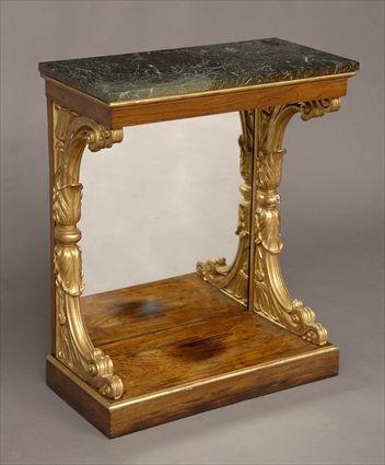 Appraisal: REGENCY ROSEWOOD AND PARCEL-GILT CONSOLE TABLE The verde antico marble