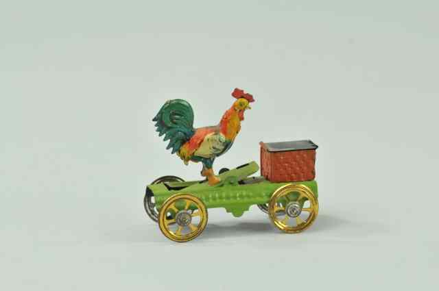 Appraisal: MEIER PECKING ROOSTER PENNY TOY Embossed lithographed tin candy box