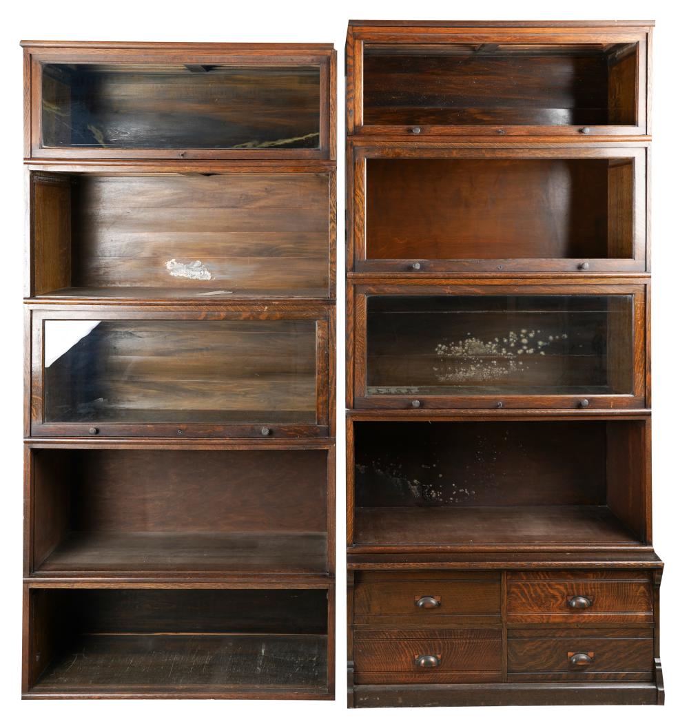 Appraisal: TWO OAK STACKING LAWYER'S BOOKCASESunsigned one comprising four sections with