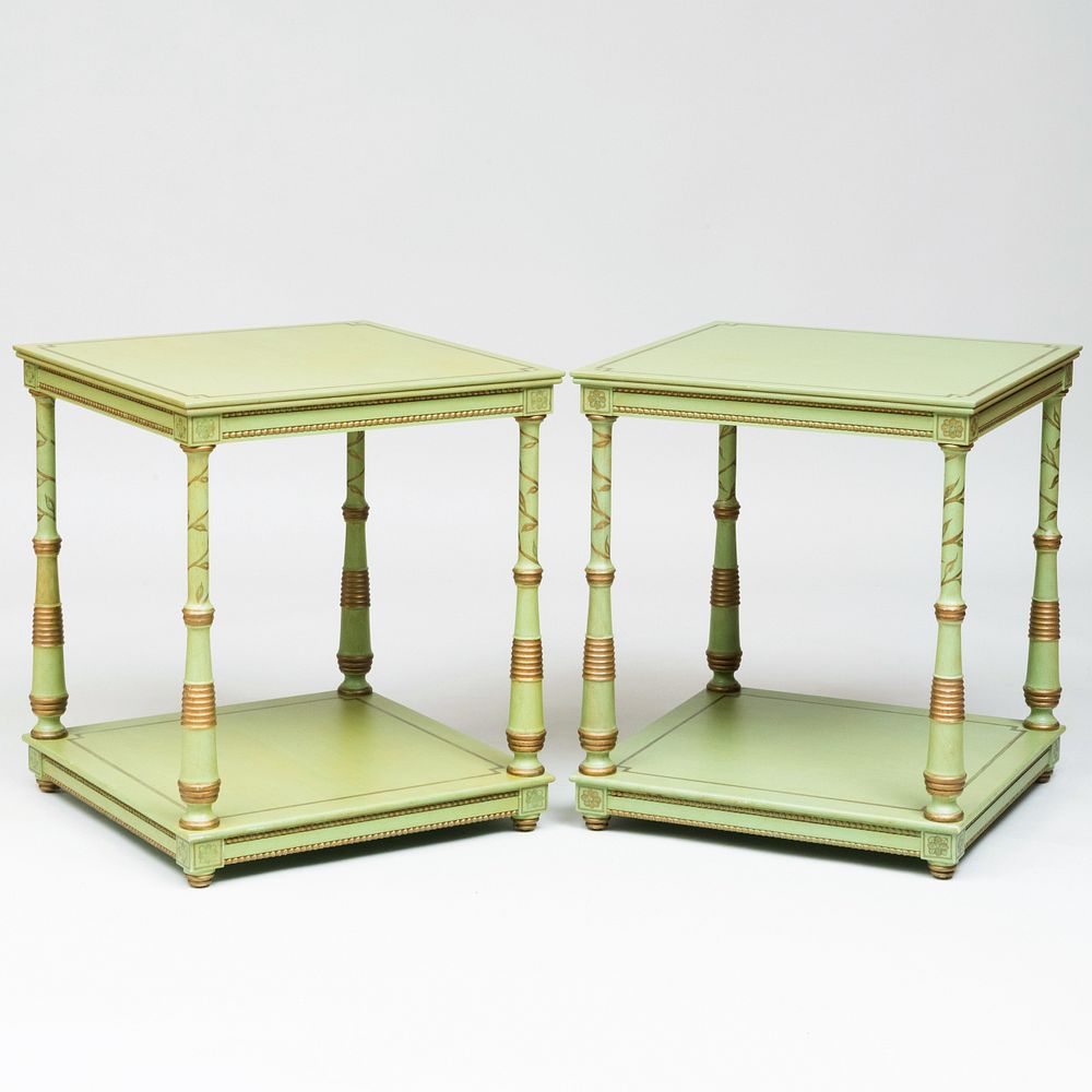 Appraisal: Pair of Modern Green Painted Two-Tier Tables in the Manner