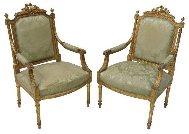 Appraisal: lot of French Louis XVI style giltwood armchairs late th