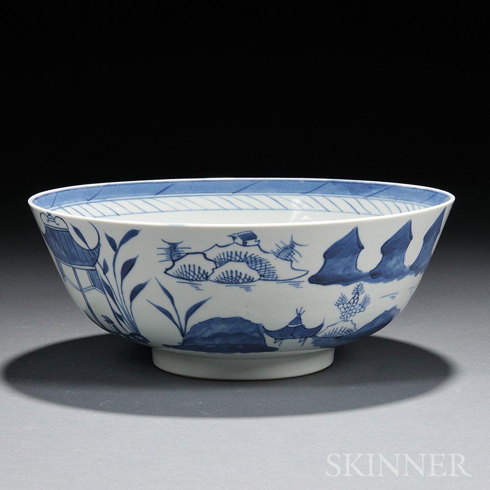 Appraisal: Export Blue and White Bowl China low bowl-shape decorated with