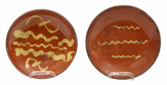 Appraisal: lot of American slip-decorated redware pottery plates Pennsylvania th c