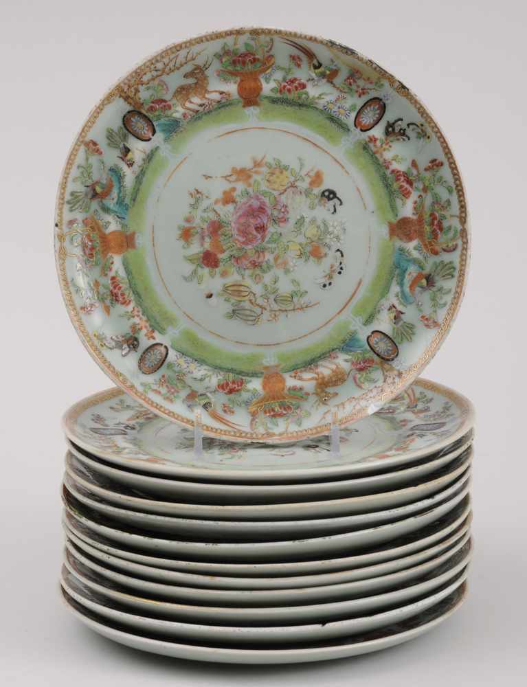 Appraisal: TWELVE CANTON ENAMELED DESSERT PLATES Each inscribed in iron red