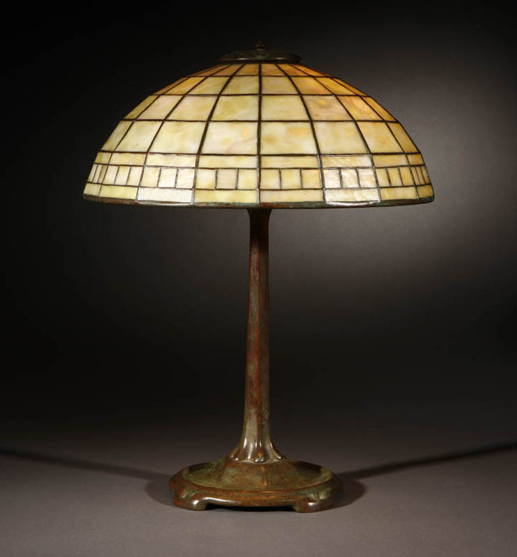 Appraisal: Tiffany Studios bronze yellow glass table lamp Tiffany Studios bronze