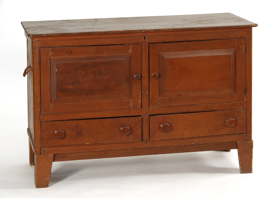 Appraisal: ANTIQUE LIFT-TOP BLANKET CHEST In pine Top two drawers removed