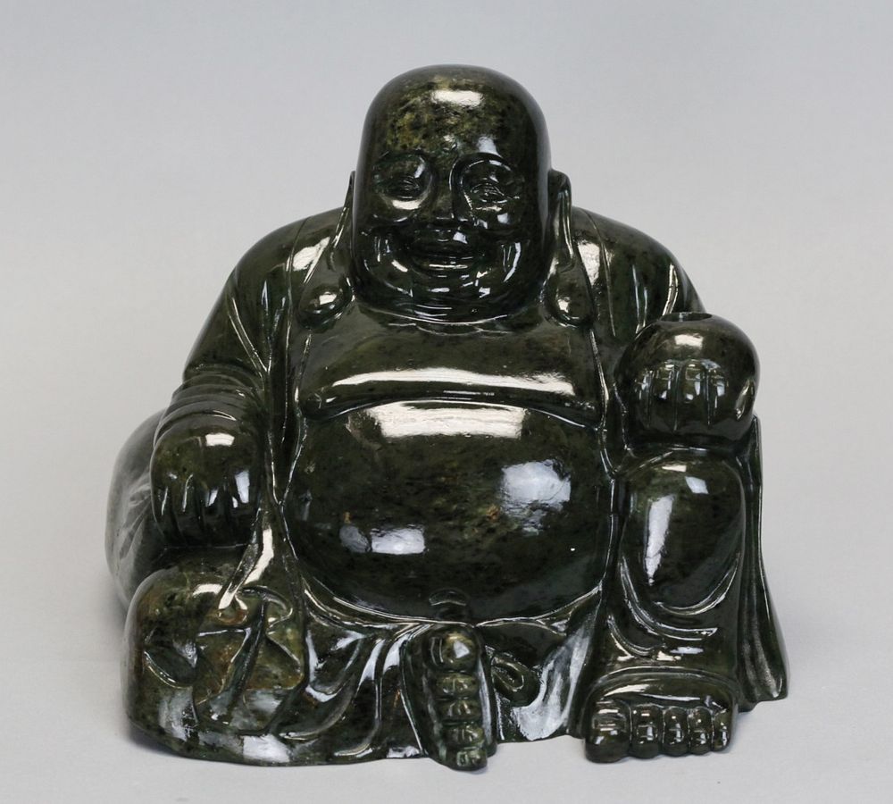 Appraisal: Chinese spinach jade hotai Buddha in H x in L