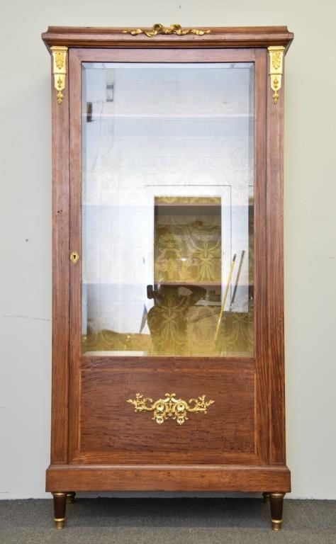 Appraisal: French mahogany inlaid display cabinet with beveled glass door and