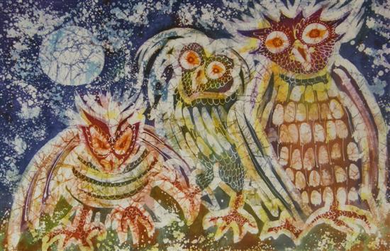 Appraisal: Thetis Blacker - British 'Three Owls' batik painting PROVENANCE Thetis