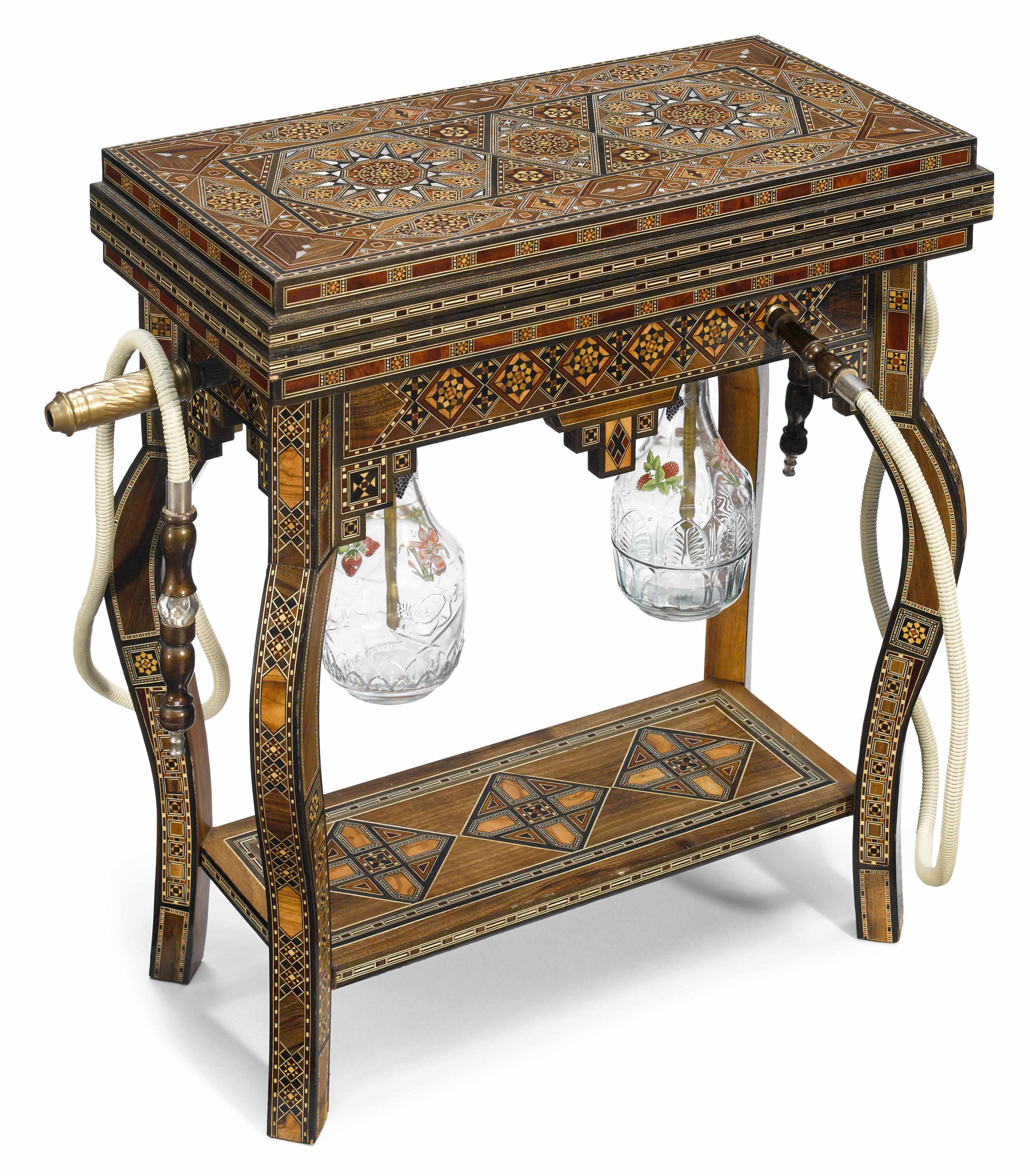 Appraisal: A Syrian inlaid games table including chess checkers dice backgammon