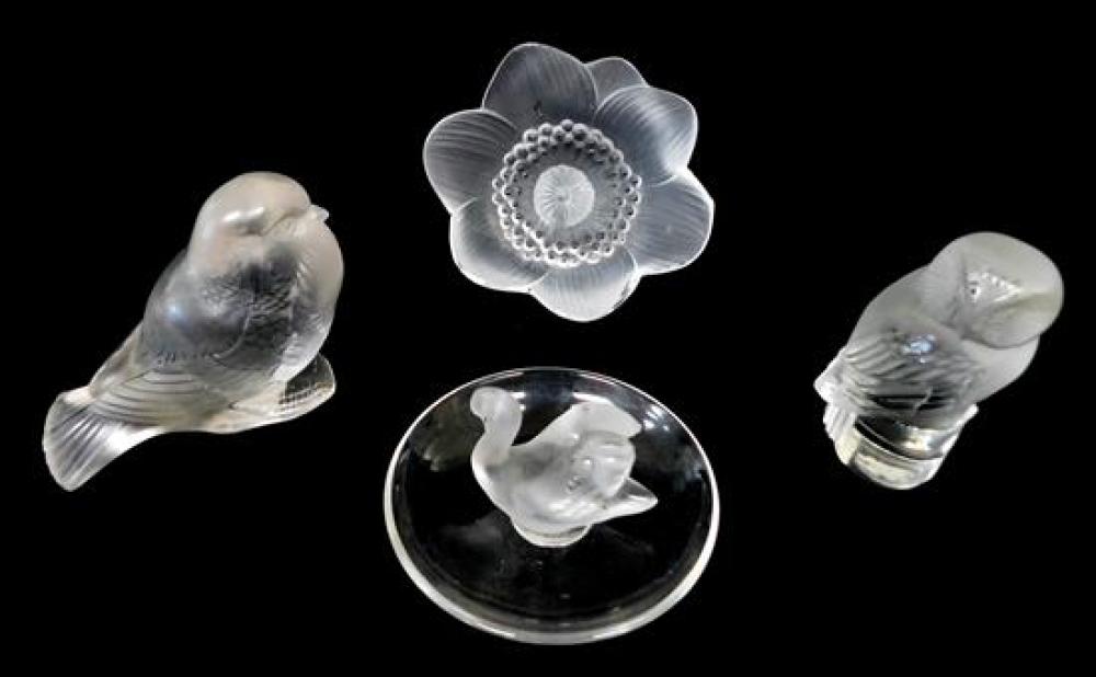 Appraisal: GLASS Lalique four pieces with various marks ring holder with