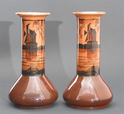 Appraisal: A pair of Ault Pottery vases carafe form decorated with