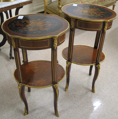 Appraisal: PAIR OF LOUIS XVI STYLE TABLES EN CHIFFONIERE Each two-tier