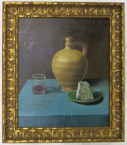 Appraisal: LEMKE OIL ON CANVAS table-top still life with urn glass