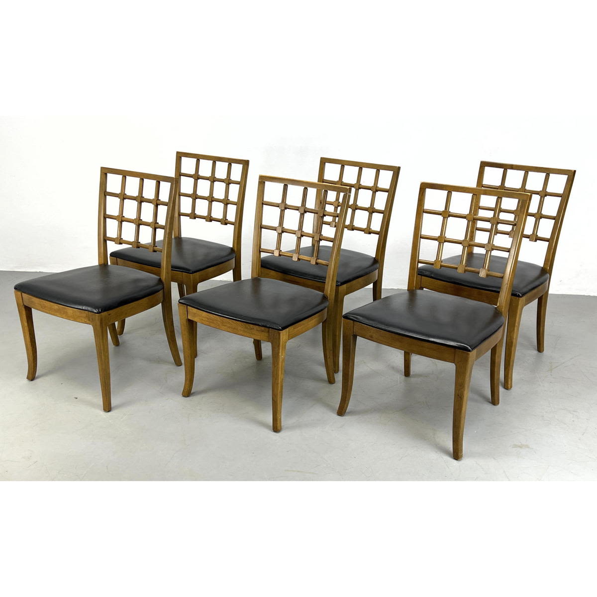 Appraisal: Set of six Drexel lattice back saber leg dining chairs