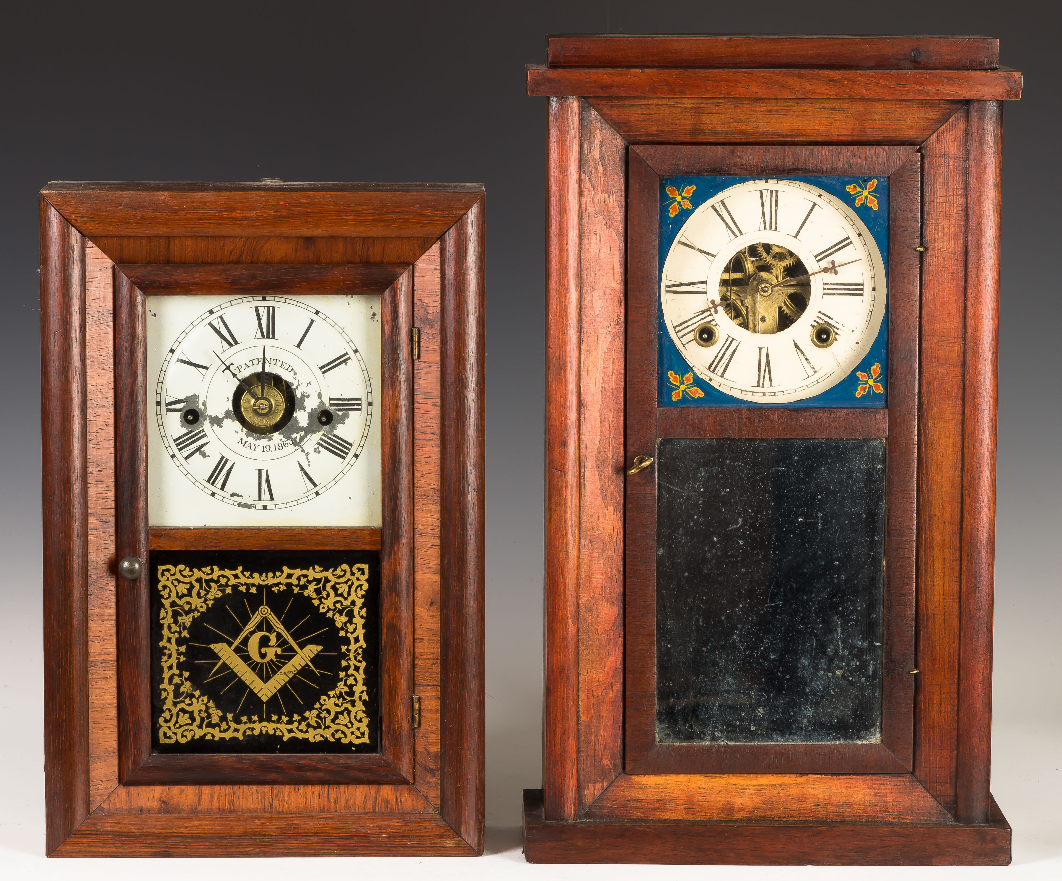 Appraisal: William S Johnson Shelf Clock Case refinished Original glass Original