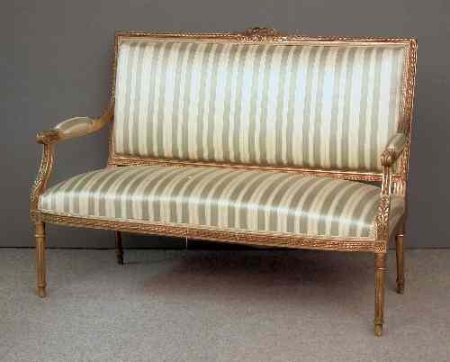 Appraisal: A gilt framed two seat settee of Louis XVI design