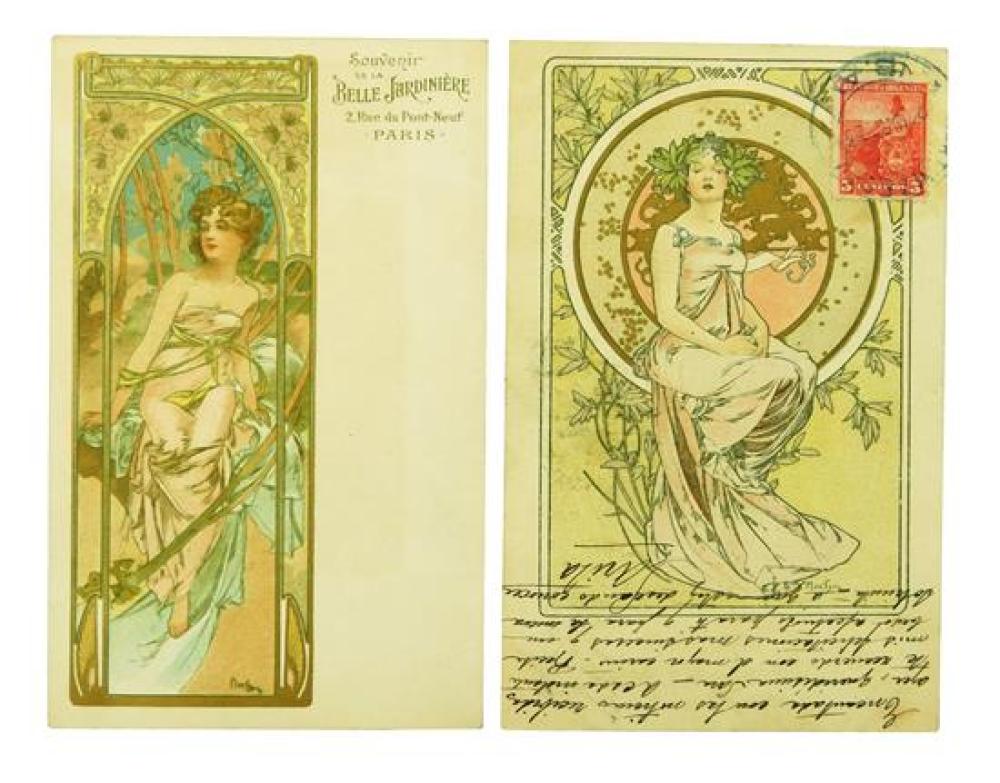 Appraisal: EPHEMERA Two Alphonse Mucha Czech - postcards including Times of