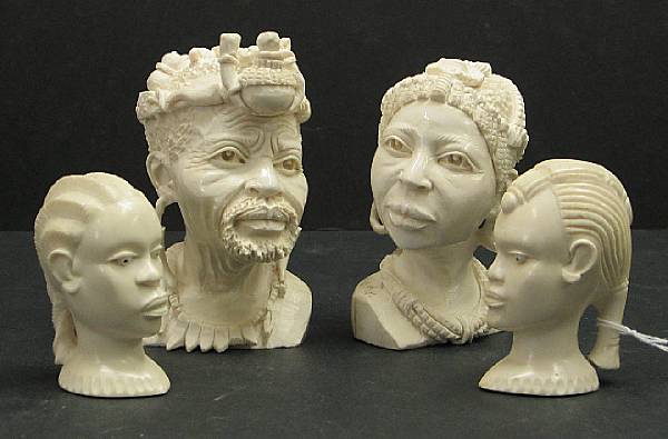 Appraisal: Four African carved ivory portraits th century The first pair