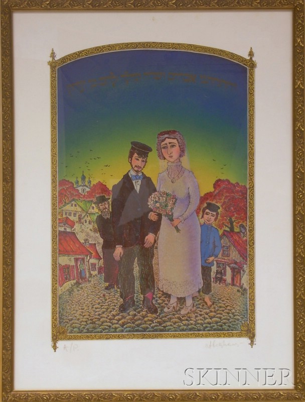 Appraisal: Framed Color Lithograph of a Jewish Wedding Scene on a