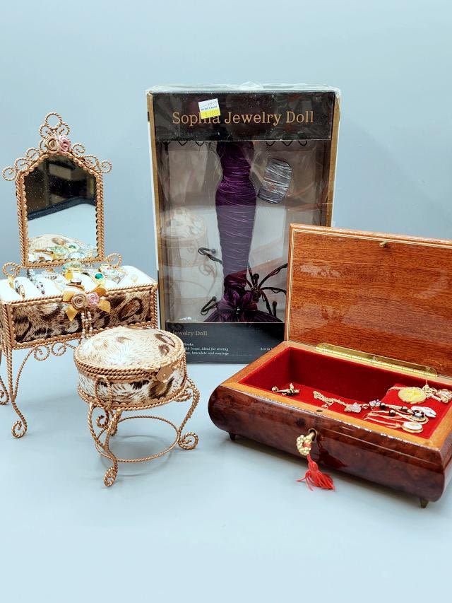 Appraisal: Jewelry Lot with Jewelry Boxes Gold and Silver Costume Includes