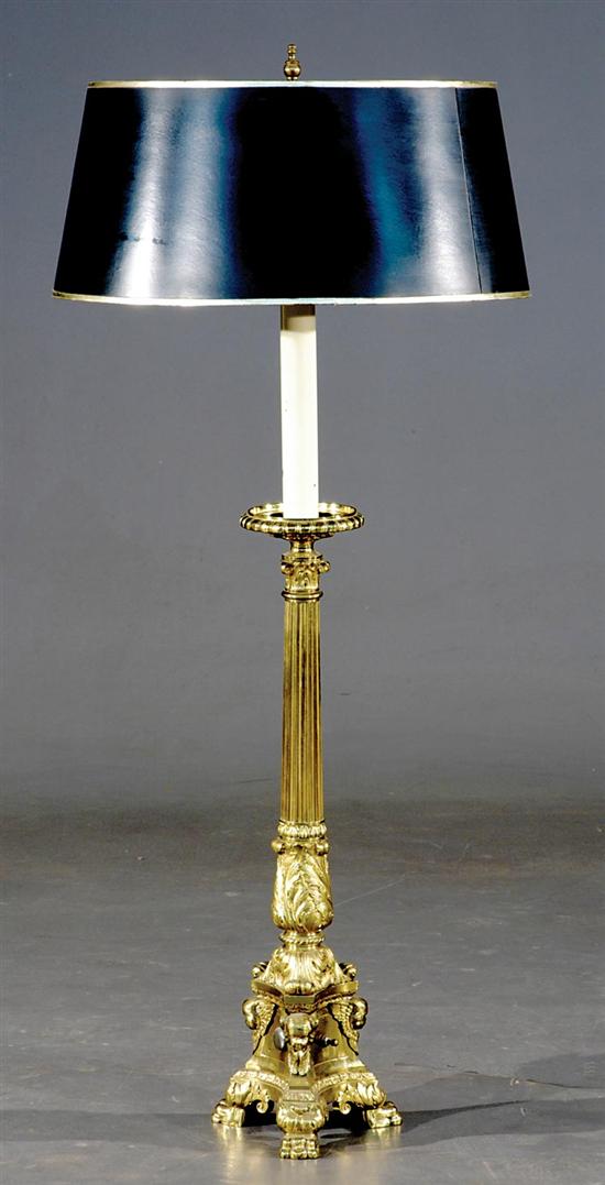 Appraisal: Brass candlestick lamp th century bobeche over fluted standard and