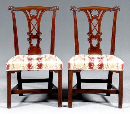 Appraisal: Pair Chippendale mahogany side chairs each with shell carved crest