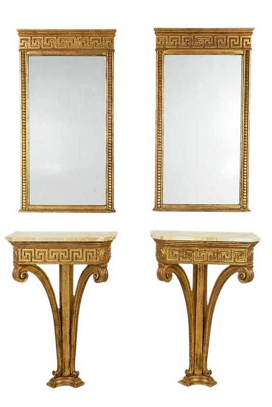 Appraisal: Pair Neoclassical Style Pier Tables and Mirrors Italian th century