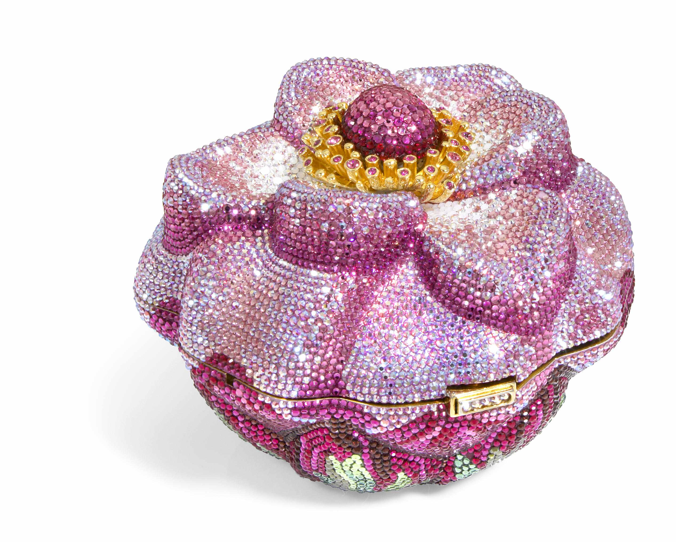 Appraisal: A pink crystal floral bud ''Windflower'' minaudiere interior with a