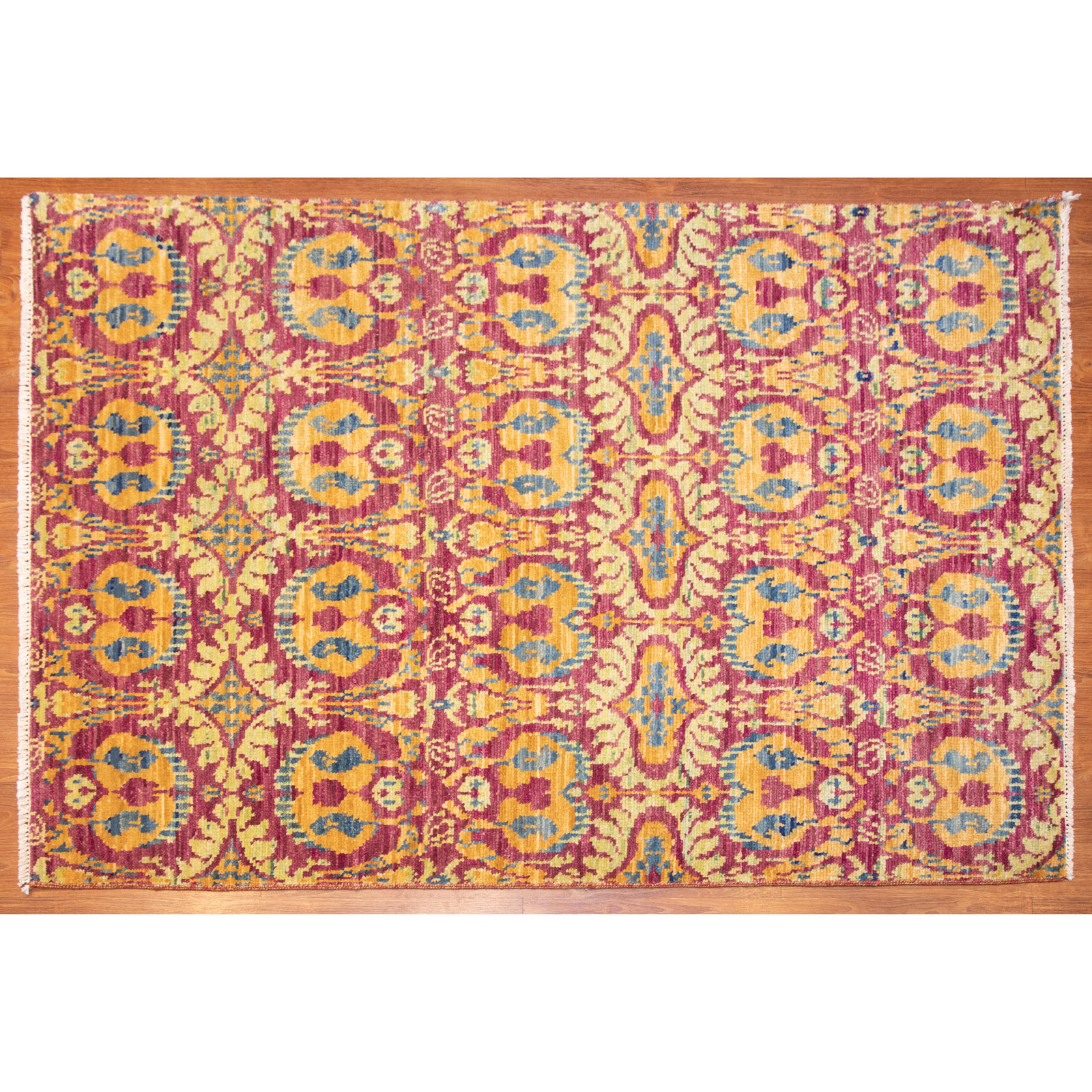 Appraisal: IKAT STYLE RUG INDIA X Modern hand-knotted wool pile on