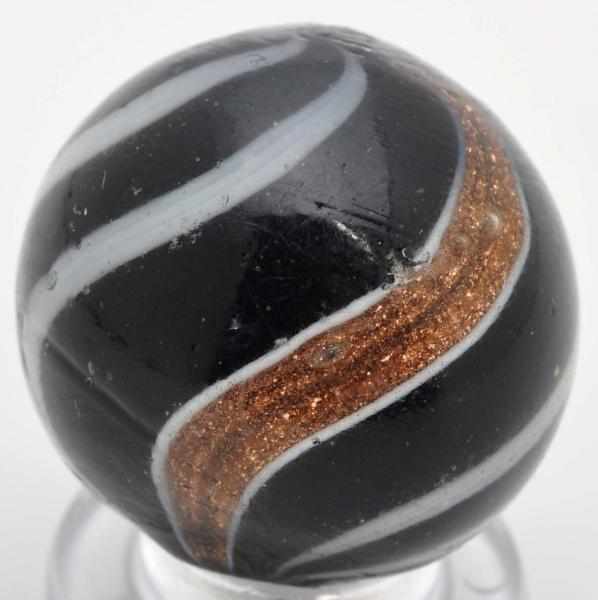 Appraisal: Black Opaque Lutz Marbles Description Black opaque base with white