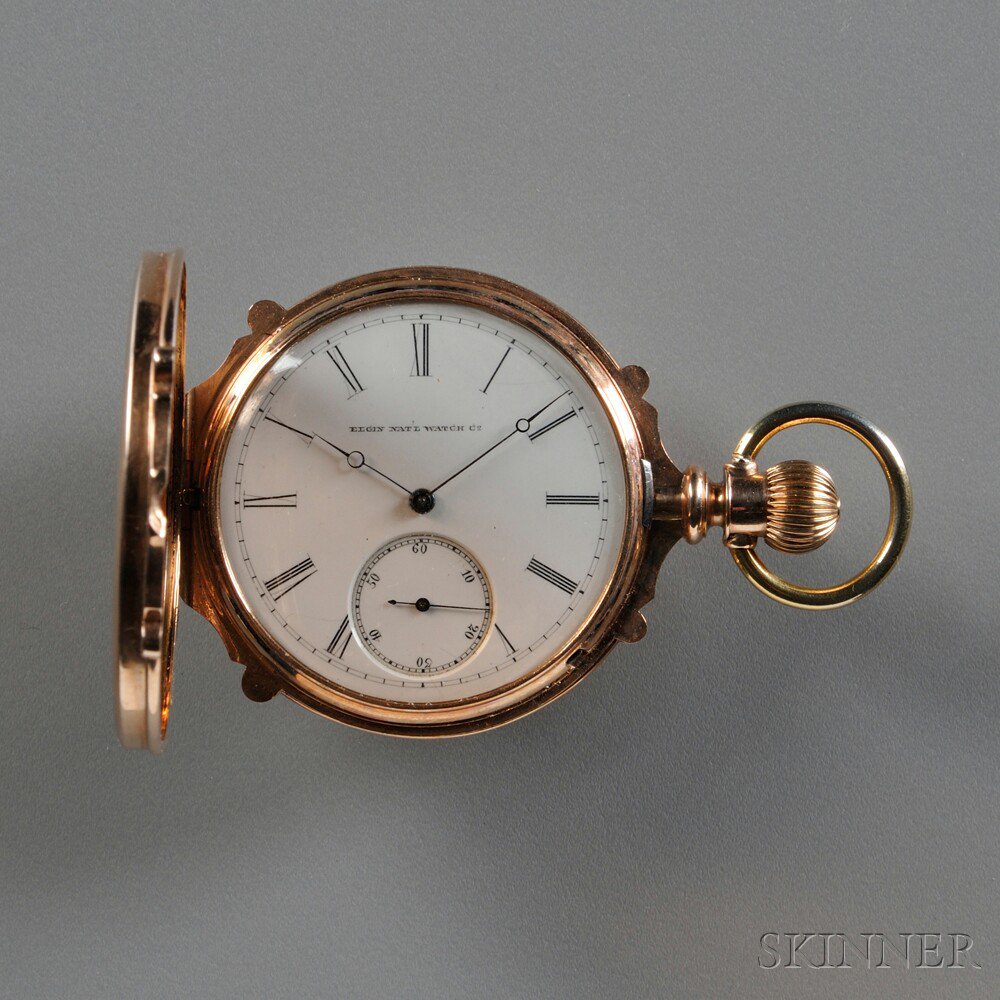 Appraisal: Elgin kt Gold Box Case Watch No with porcelain Roman