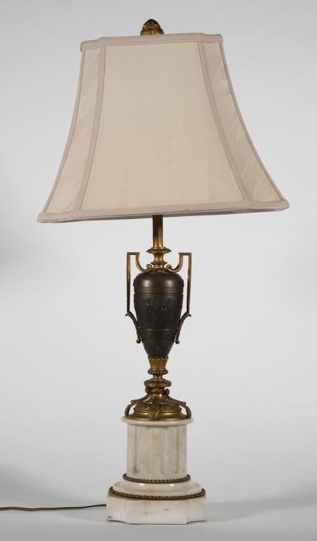 Appraisal: Table lamp bronze and marble Measures about to top of