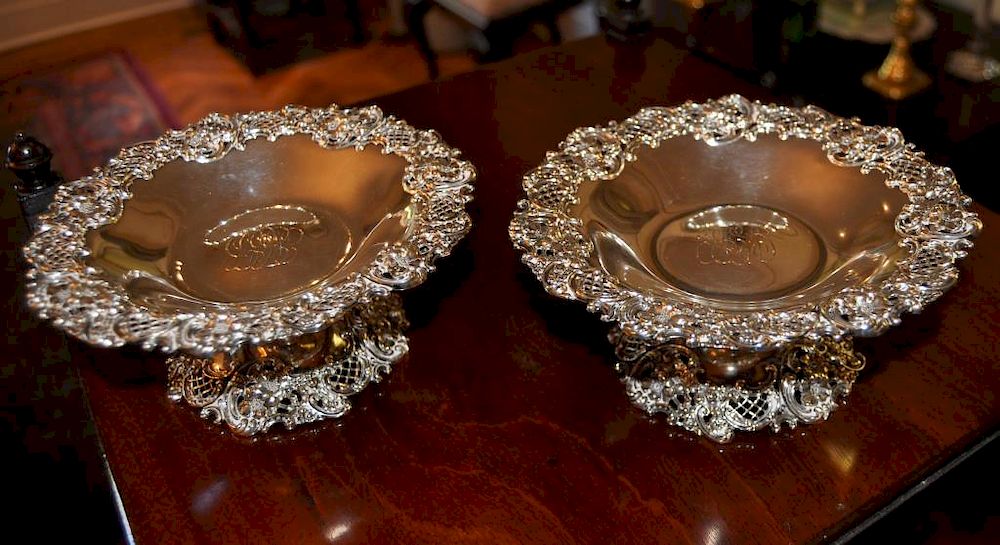 Appraisal: Pair JE Caldwell Co Sterling Tazza with pierced lattice and