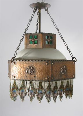 Appraisal: An Arts and Crafts hanging copper light stamped with tudor