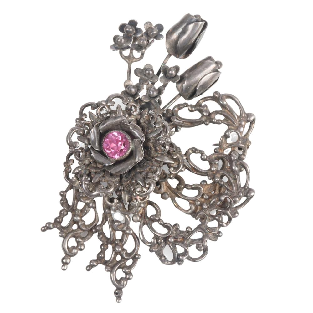 Appraisal: HOBE DARK STERLING FILIGREE OPEN WORK LAYERED FLOWER PIN WITH