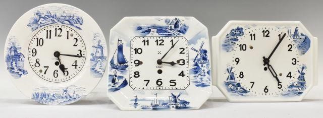 Appraisal: lot of German Delft style wall clocks white ceramic dials