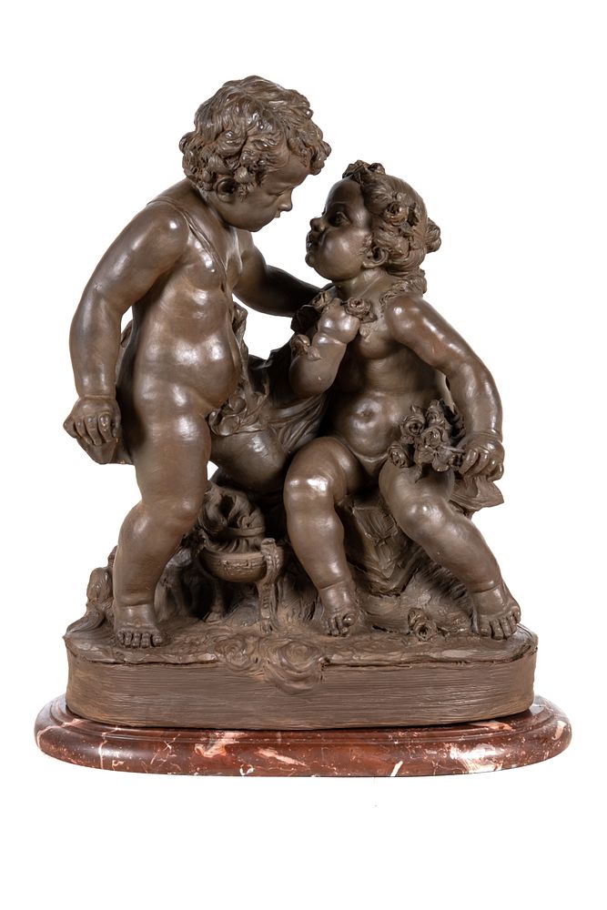 Appraisal: A French Painted Terra Cotta Figural Group of Amorous Putti