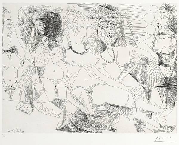 Appraisal: Pablo Picasso Spanish - La Maison Tellier filles entre elles