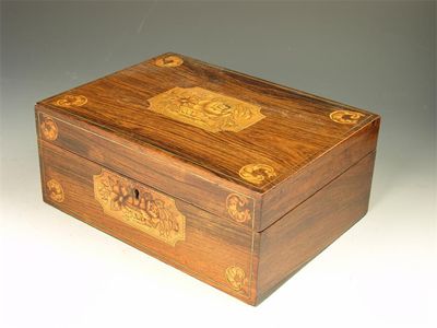 Appraisal: A mid th century rosewood and marquetry work box with