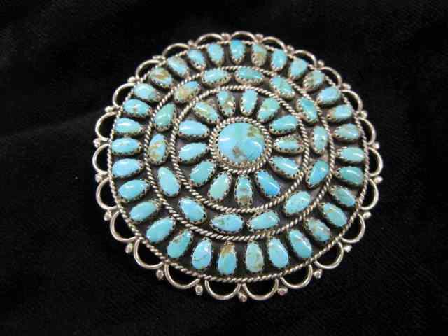 Appraisal: Navajo Turquoise Sterling Brooch pettipoint styles '' diameter signed