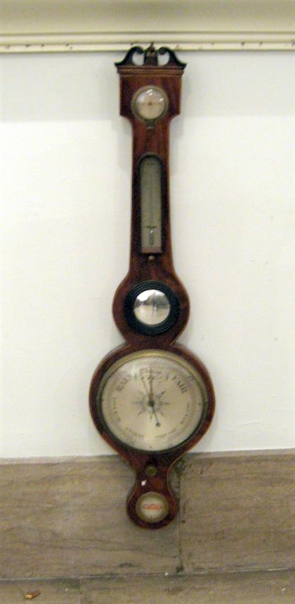 Appraisal: Regency line inlaid mahogany barometer c a canti town malling